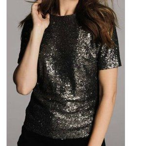 PURE COLLECTION Women’s Gunmetal Grey Sequin Short Sleeve Top